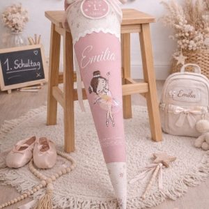 Schultüte Ballerina mit zartem Blumenmuster, Zuckertüte aus Stoff, schlichte Schultüte