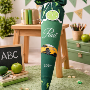 Schultüte Auto, Lamborghini, passend zum Ergobag Bärtastisch,  Zuckertüte aus Stoff