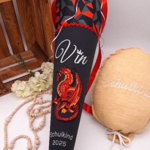 Schultüte Drache, Stoffschultüte, Schultüte personalisiert, passend zum Ergobag Teakbärdo