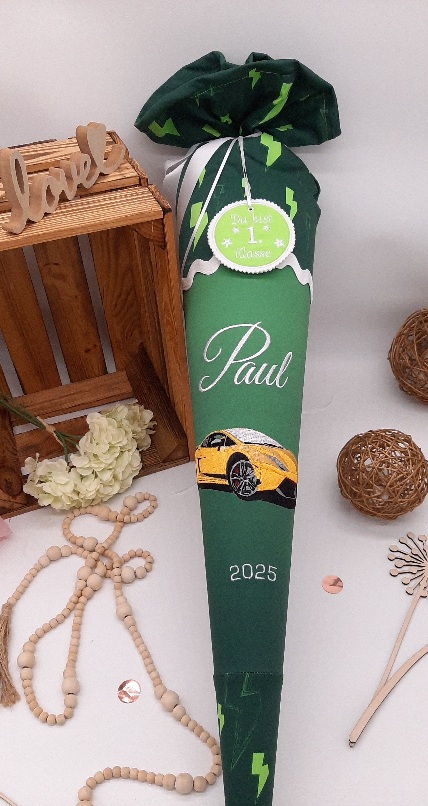 Schultüte Auto, Lamborghini, passend zum Ergobag Bärtastisch, Zuckertüte aus Stoff – Bild 4