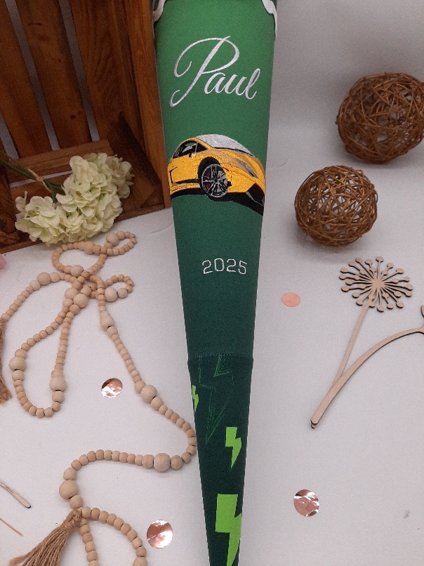 Schultüte Auto, Lamborghini, passend zum Ergobag Bärtastisch, Zuckertüte aus Stoff – Bild 2