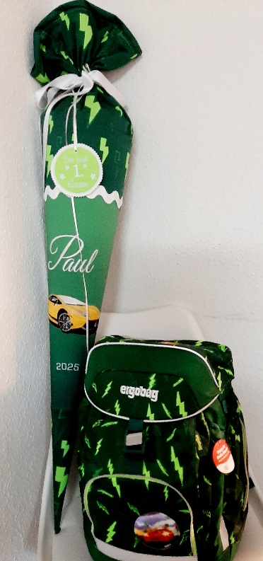 Schultüte Auto, Lamborghini, passend zum Ergobag Bärtastisch, Zuckertüte aus Stoff – Bild 3