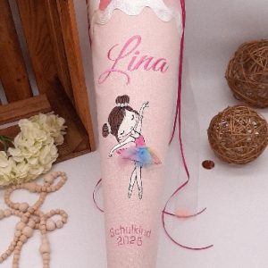 Schultüte Rainbow Ballerina mit 3D-Regenbogentüllrock, schlicht