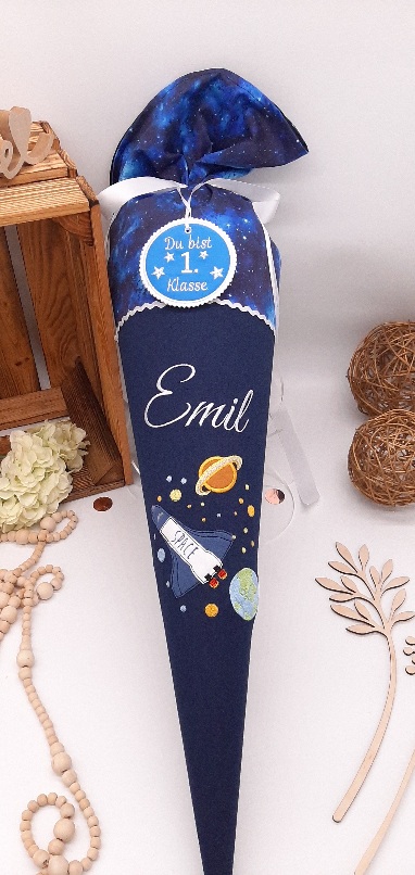 Schultüte Weltraum, Stoffschultüte mit dem Thema Weltall, Rakete und Planeten – Bild 3