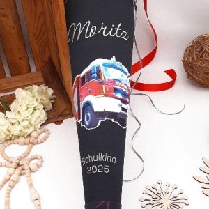 Feuerwehrschultüte passend zum Dragon Drako, Schultüte schwarz, grau, rot