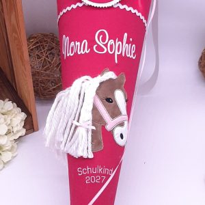 Schultüte Pferd, passend zum Ergobag Mondzaubär, Pferde Schultüte mit 3D Mähne bestickt