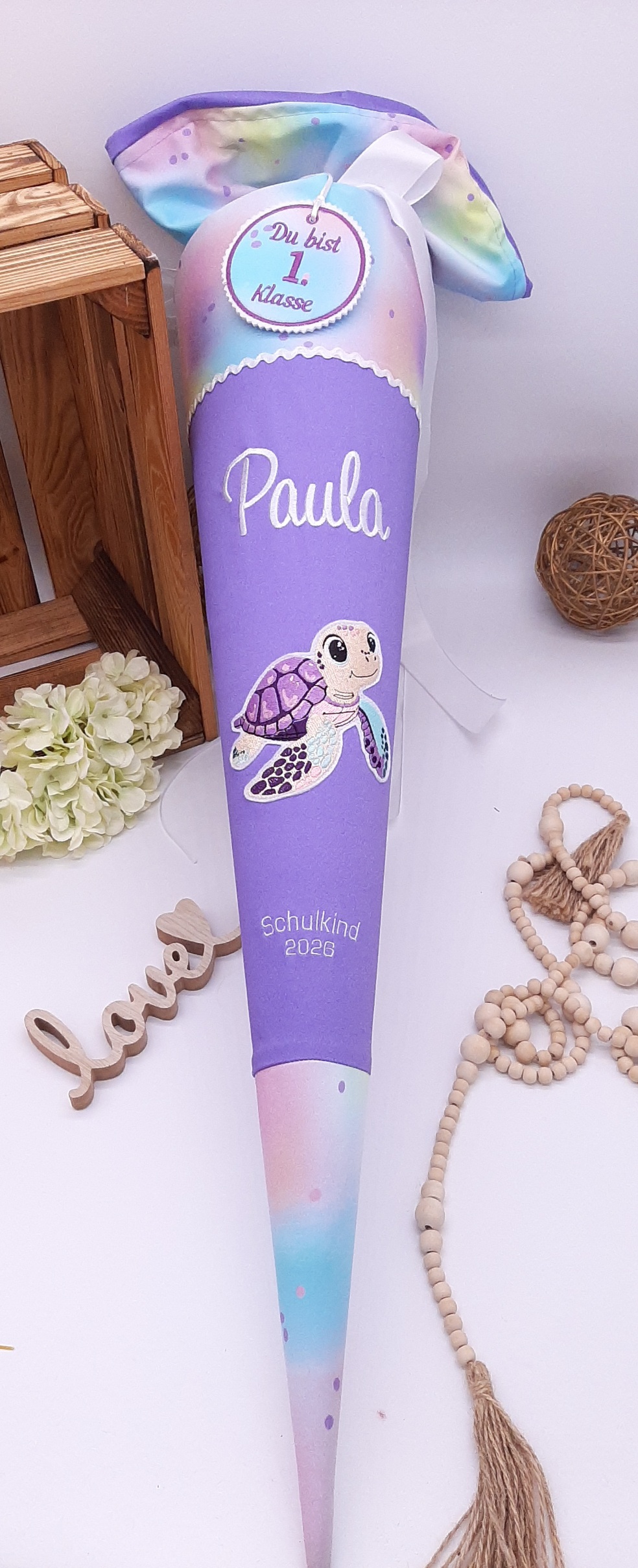 Schultüte Schildkröte, passend zum Step by Step Butterfly Luna, Turtle Schultüte bestickt